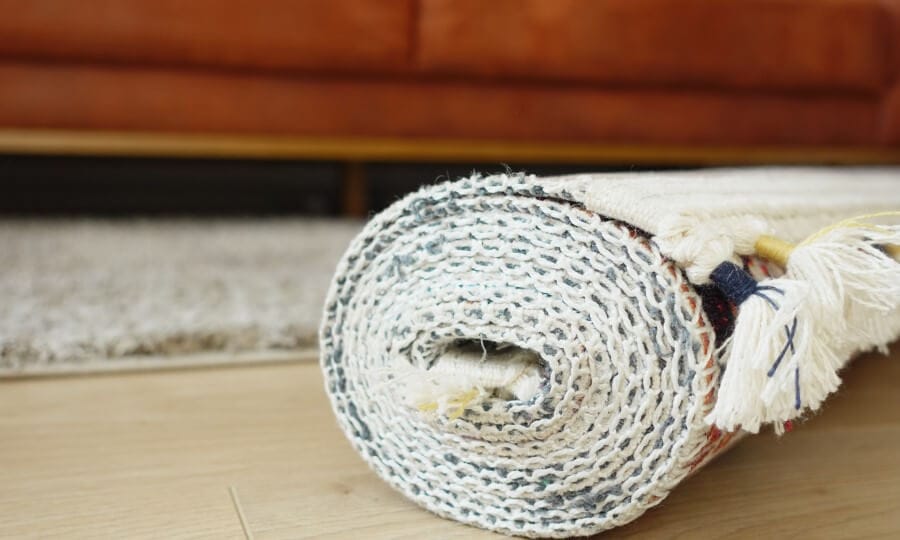 rolled up area rug