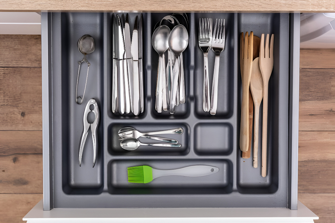 kitchen cabinet with cutlery organizers