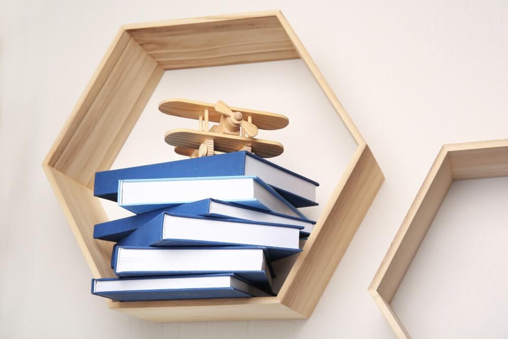 wooden shelf against the wall