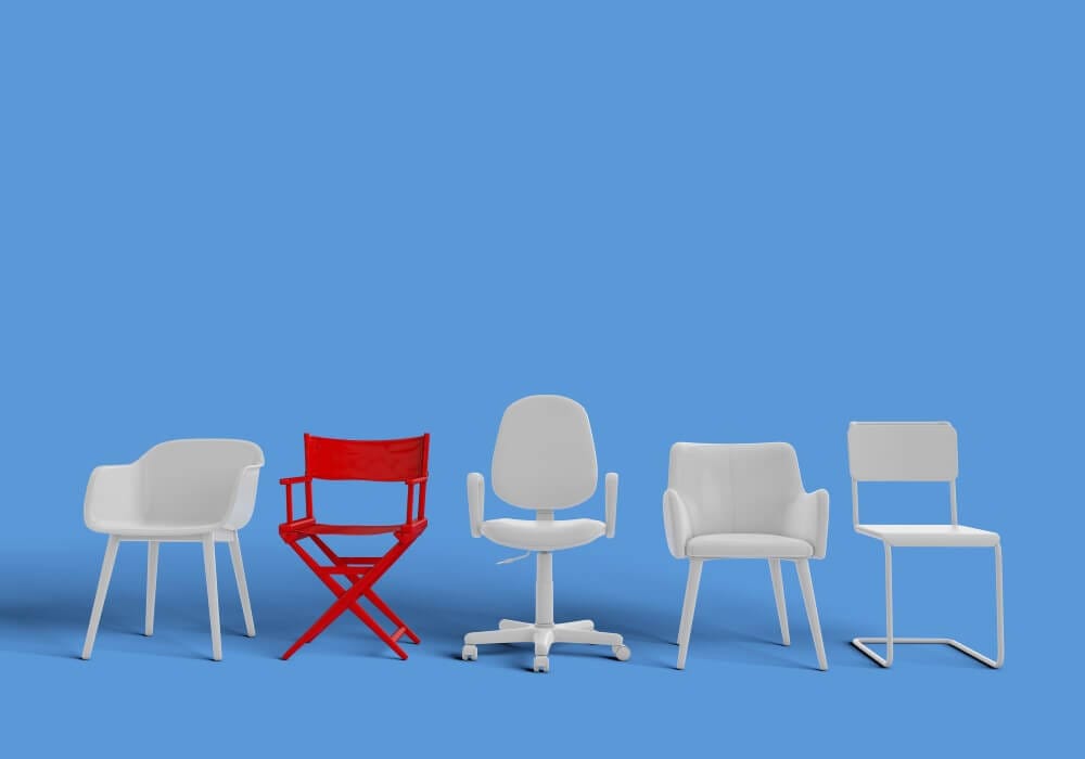 row of different office chairs
