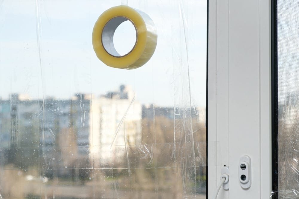 adhesive tape on glass window