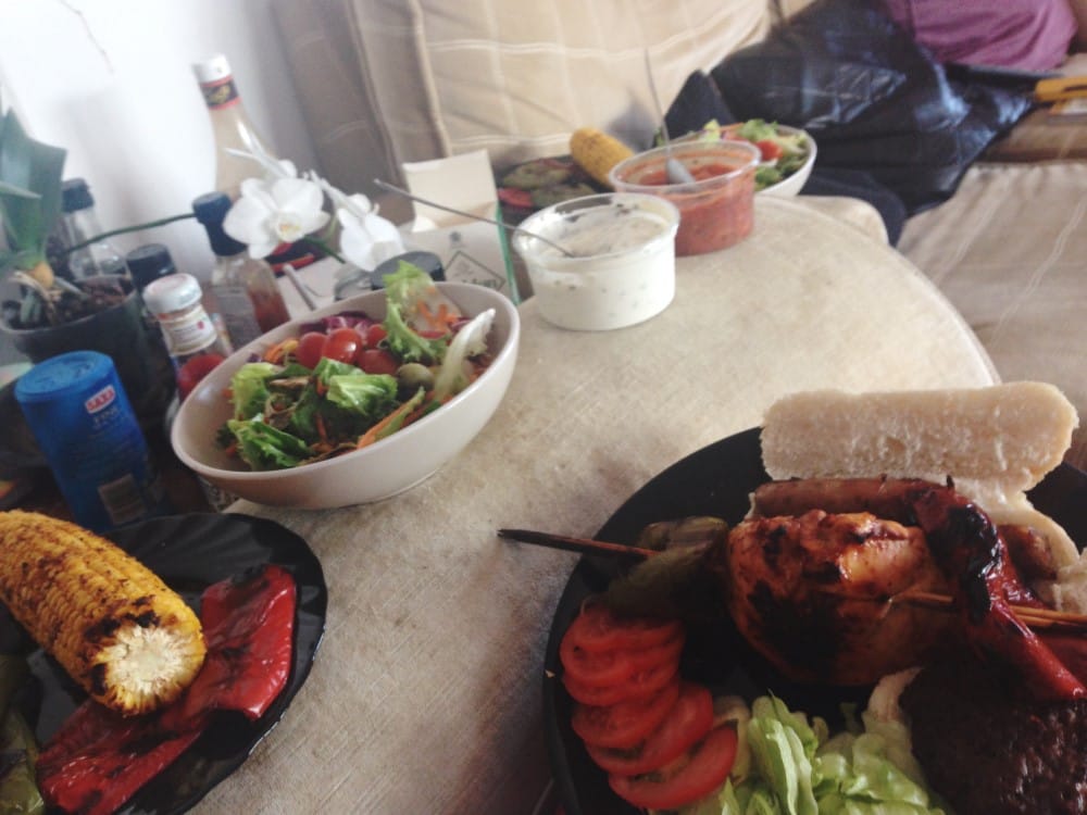 foods and drinks on bed