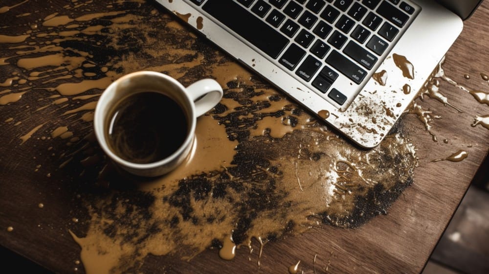 coffee spilled on office desk