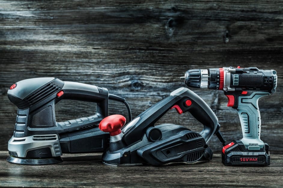 cordless power tools sander, planer, drill