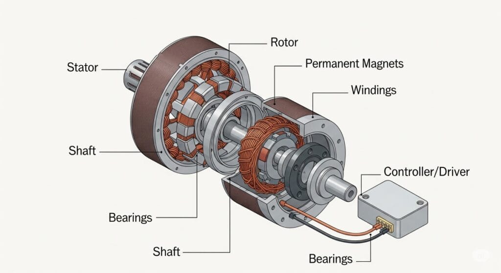 illustration of parts of brushless motor in power tools