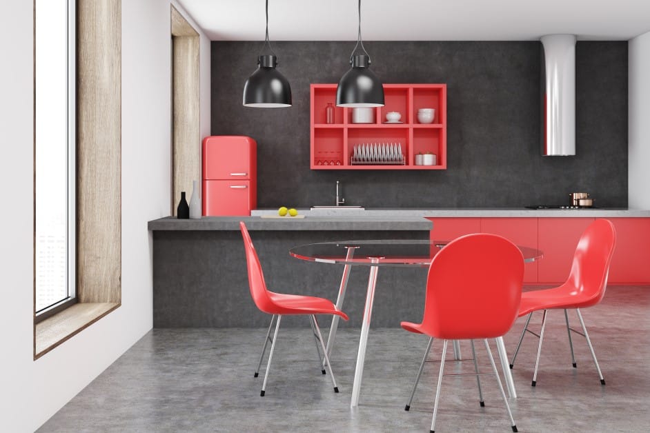 kitchen with red accents