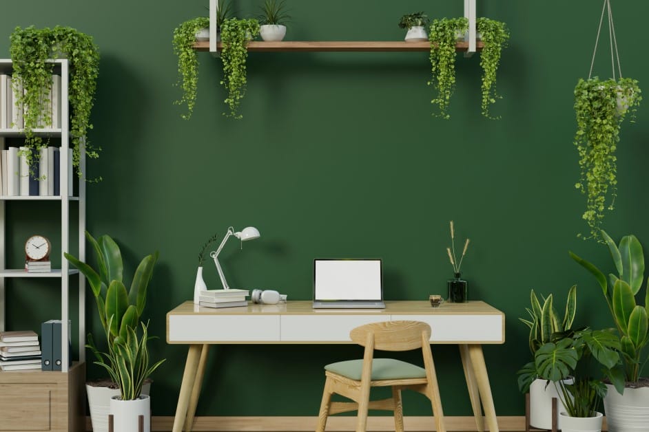 modern green-themed home office