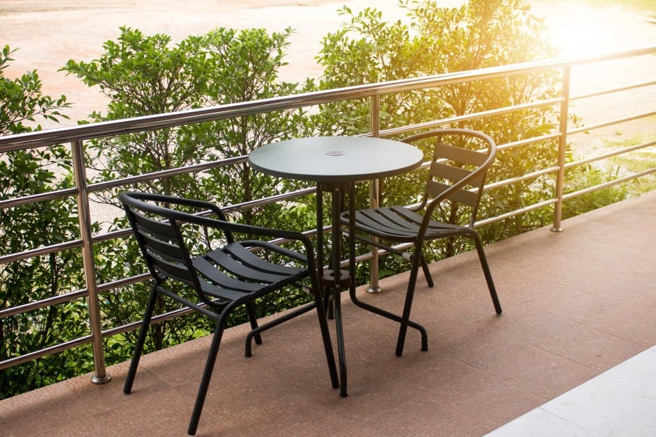 Metal dining set outside