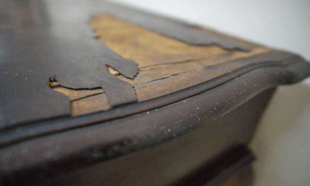 damaged wooden table because of cleaning mistakes