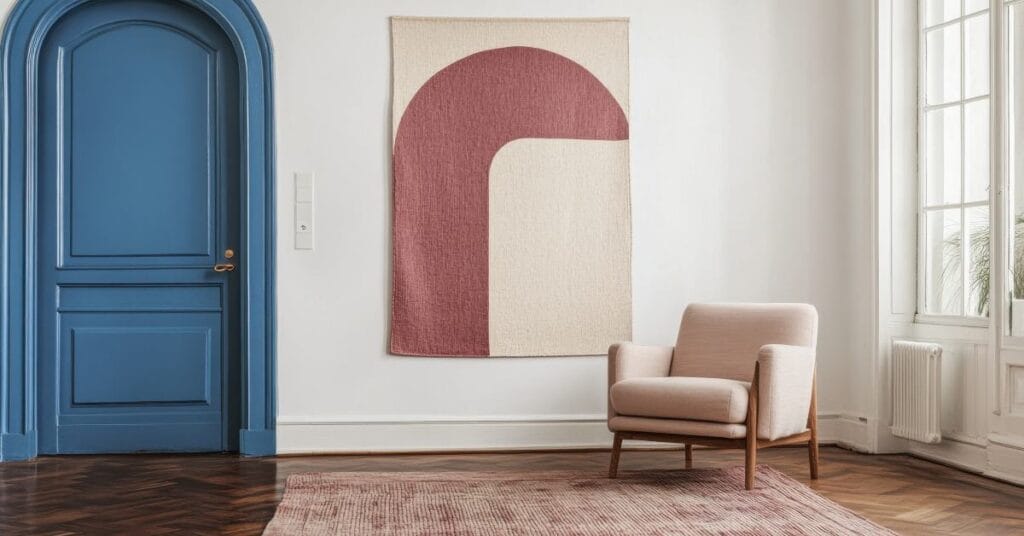 Simple interior with a single, large-scale artwork that draws the eye and defines the space.