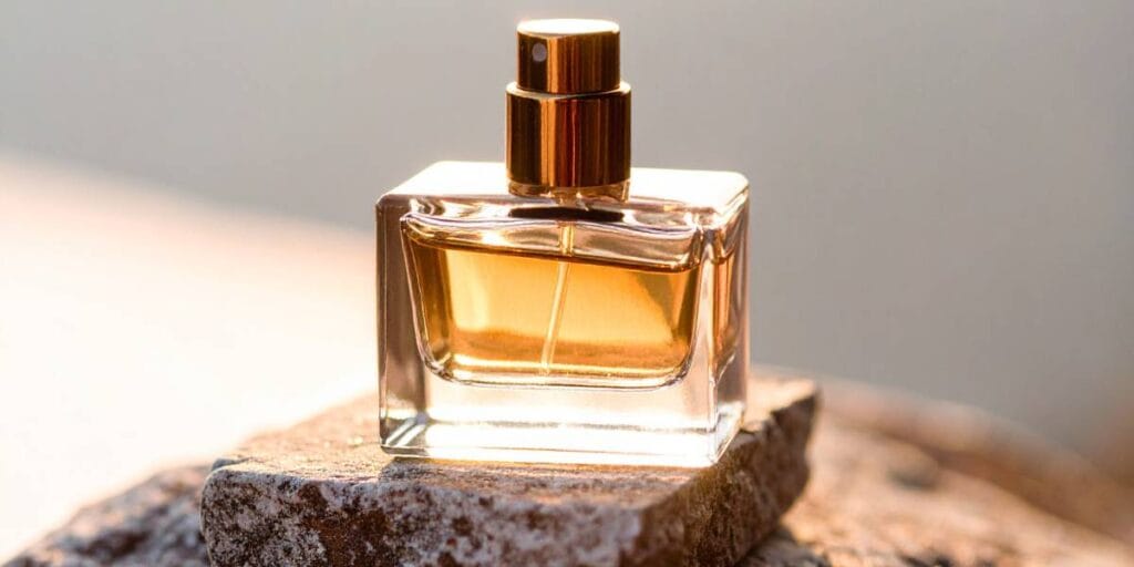 Luxury cologne bottle on a stone base for a Valentine gift for him