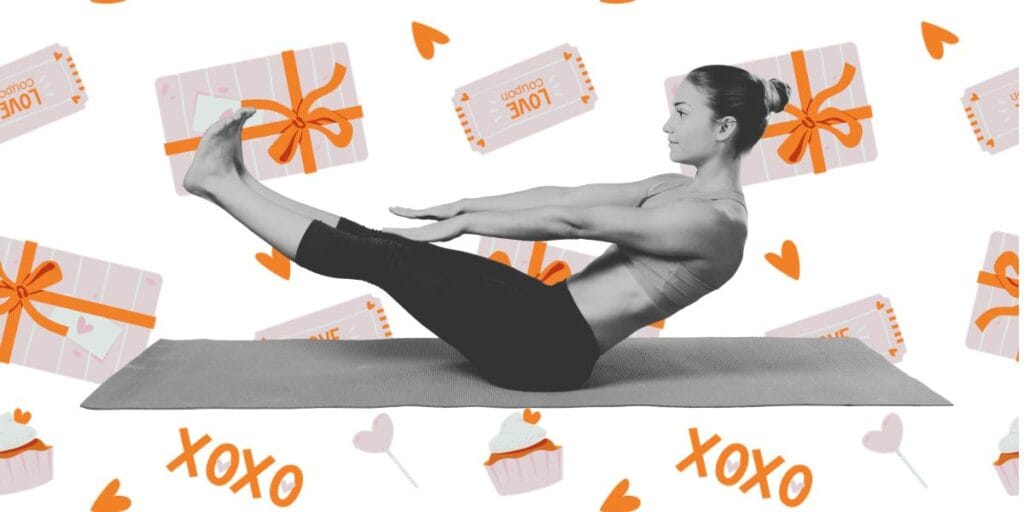 Woman doing yoga; wellness and fitness Valentine's gift ideas for a girlfriend.