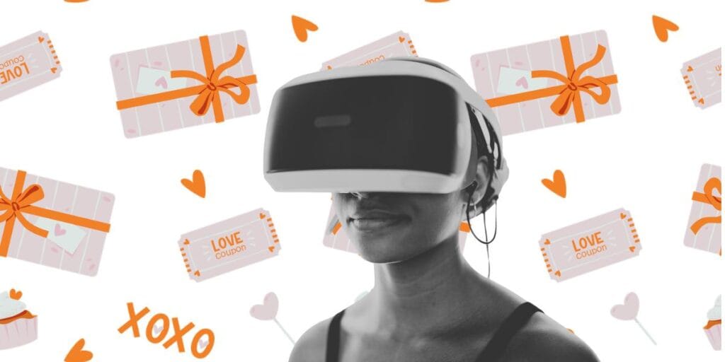 Woman wearing VR headset for tech Valentine gift ideas