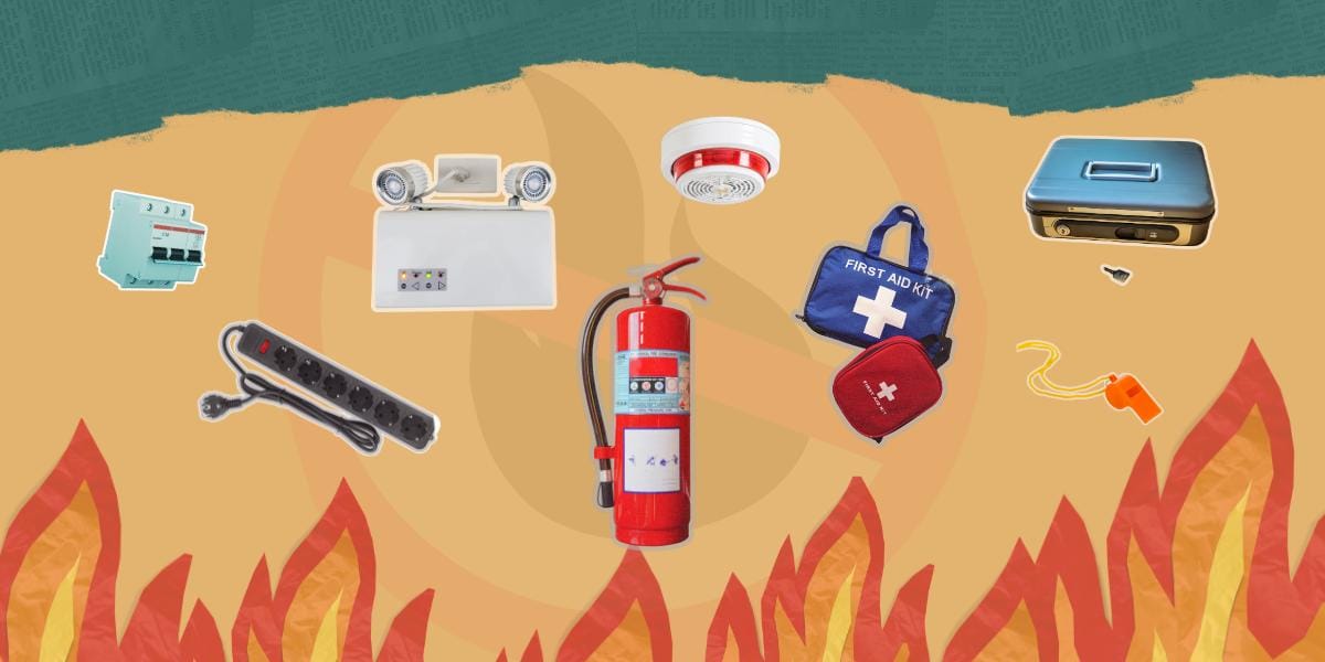Collage of home fire-safety items for homeowners in the Philippines