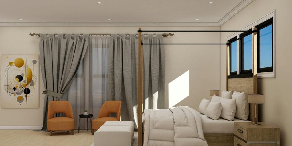 Spacious, well-balanced master bedroom layout