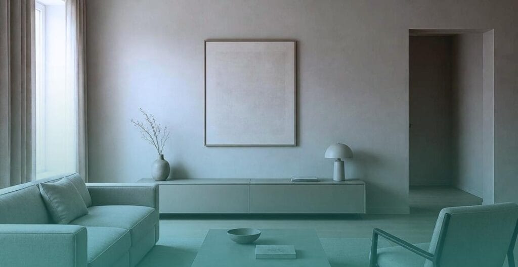 minimalist living room with a monochromatic neutral color scheme, showing how a lack of contrast can make a space feel dull and uninspired.